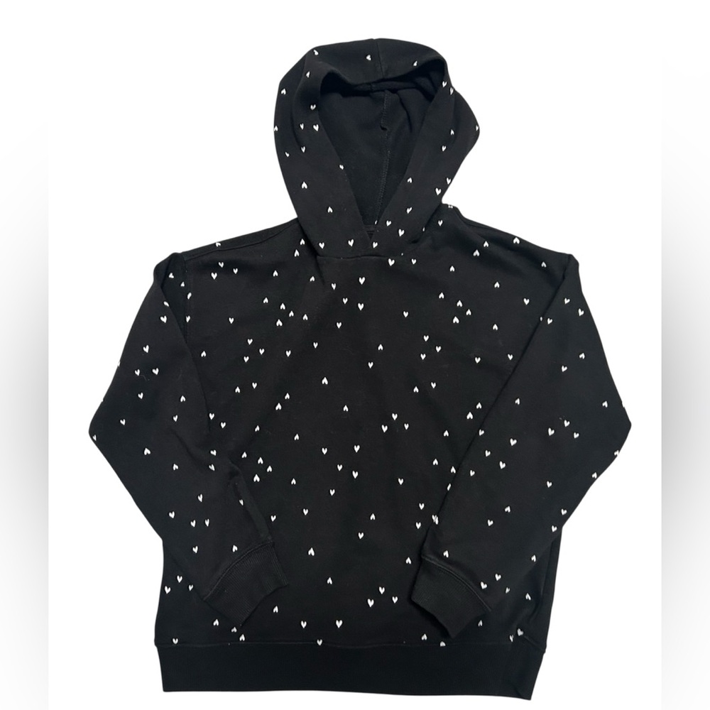 Kids Wonder Nation Black Hoodie with White Heart Pattern Size XL (14-16)